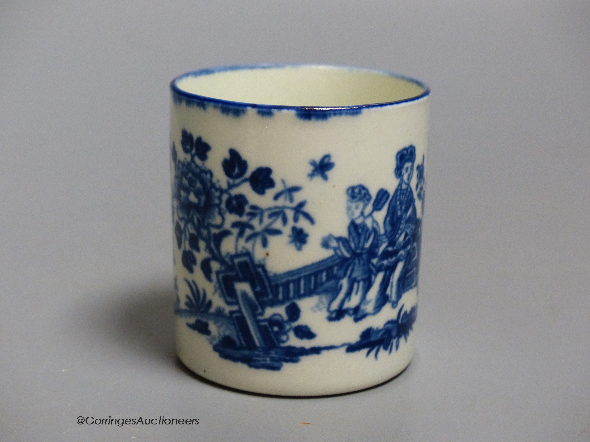 A Worcester 'Three ladies' pattern coffee can, printed pattern, reeded loop handle. W script mark to base, height 16cm